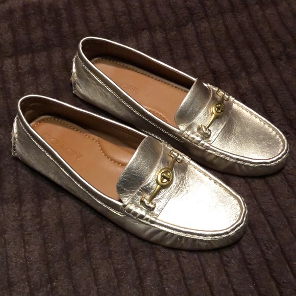 NEW Coach Loafers Sz 10 Champagne Gold - Picture 1 of 7